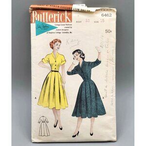 Butterick 1950s Flared Skirt Sewing Pattern #6462 Trim Bodice Junior Size 15